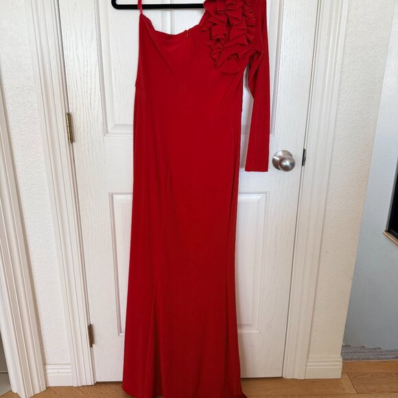 Xscape Ruffle One-Shoulder Gown Red Wmns 8 - Picture 5 of 7